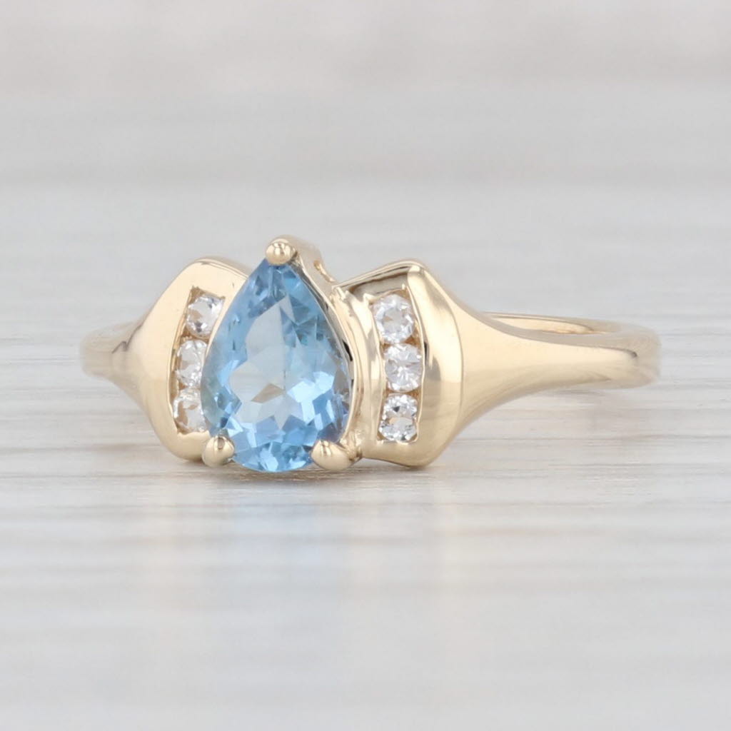 Light Gray 0.72ctw Pear Aquamarine Topaz Ring 14k Yellow Gold Size 7 March Birthstone