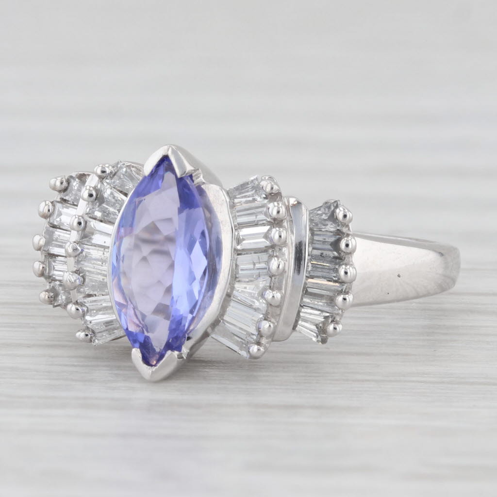 Light Gray 1.37ctw Marquise Tanzanite Diamond Ring 14k White Gold Size 7