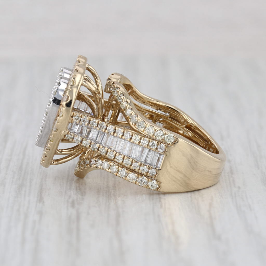 3ctw Pave Diamond Heart Halo Cocktail Ring 10k Yellow Gold Size 8