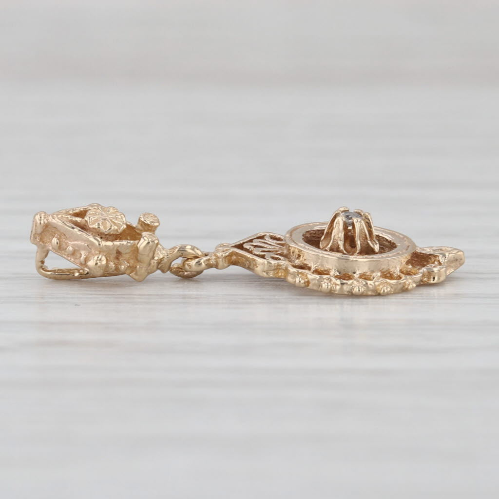 Vintage Diamond Lavalier Pendant 14k Yellow Gold Small Drop