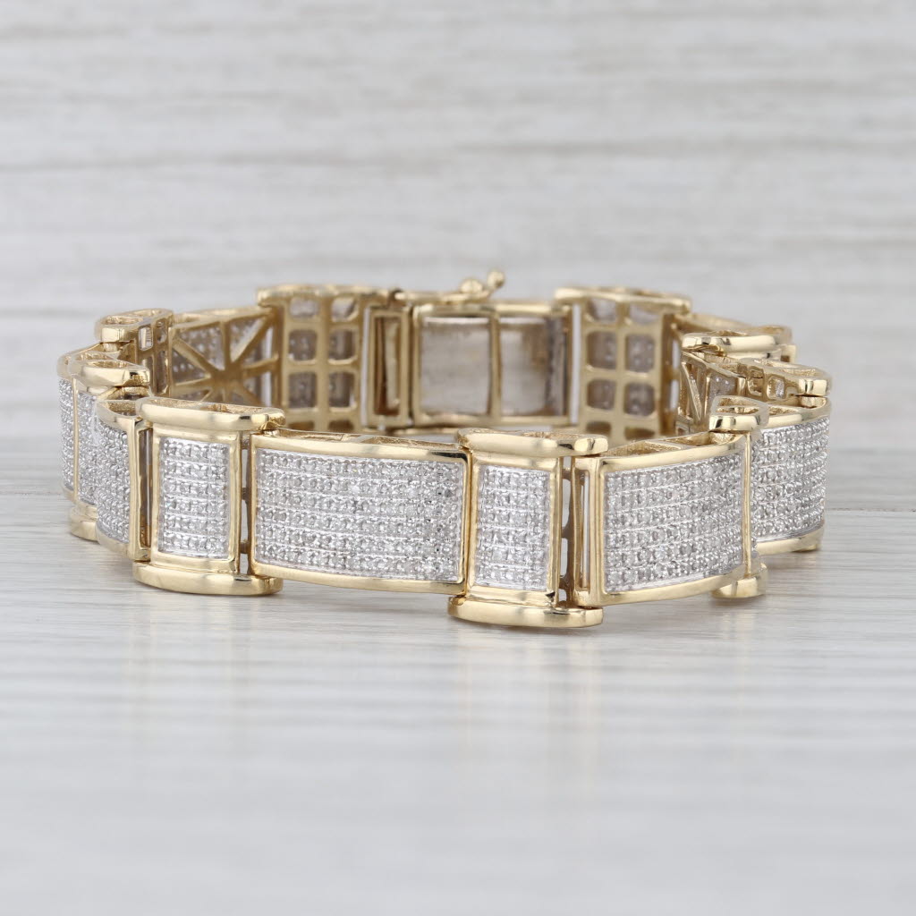 1.70ctw Pave Diamond Link Bracelet 10k Yellow White Gold 8.25" 12.4mm