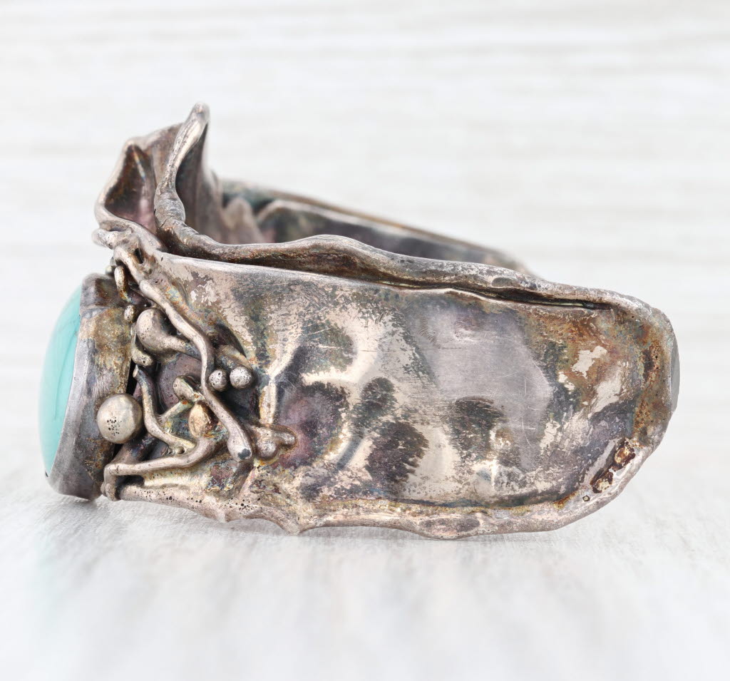 Turquoise Statement Cuff Bracelet Sterling Silver 6.5" MarksZ of Palm Beach