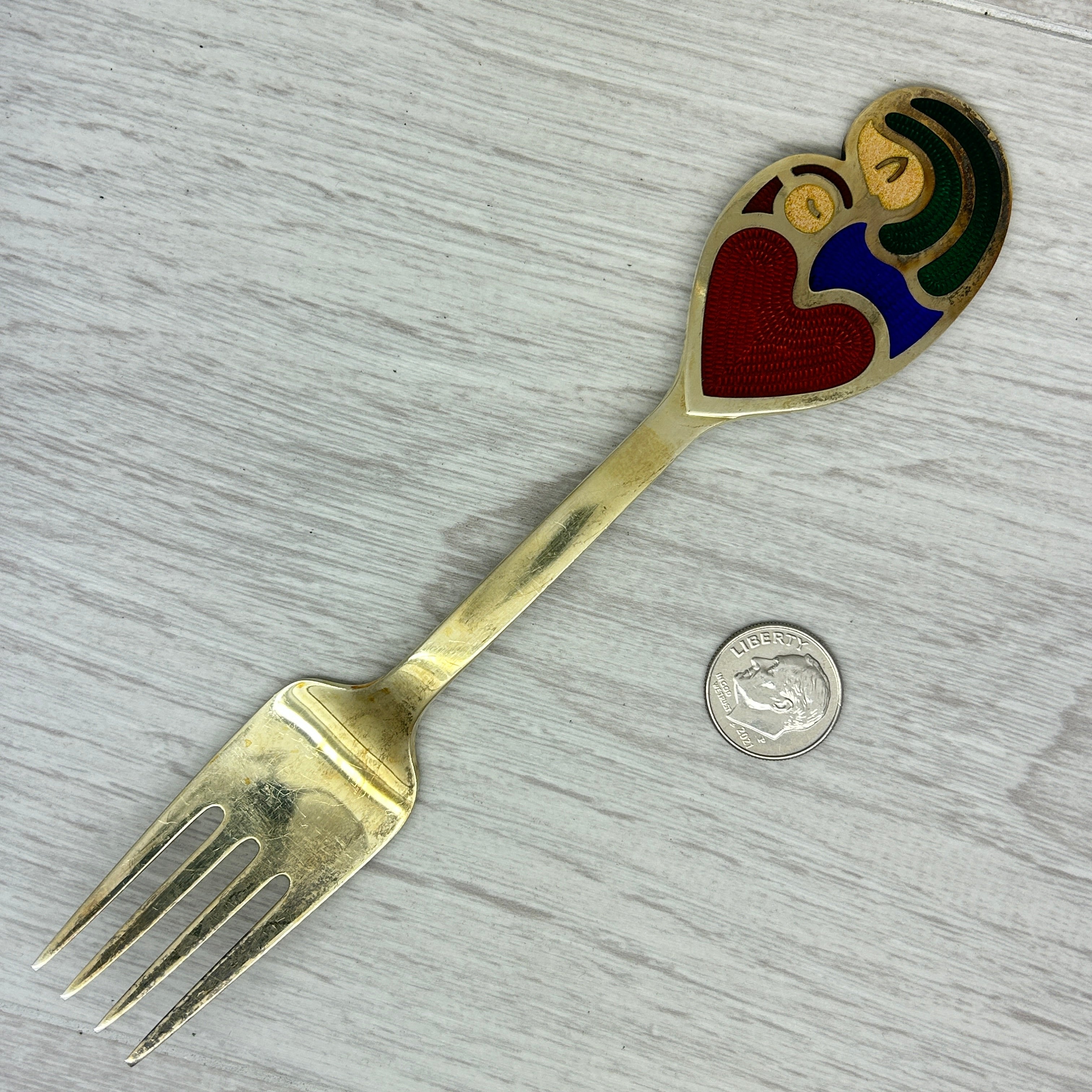 Gray Vintage 1968 Anton Michelsen Sterling Silver Enamel Christmas Fork Denmark