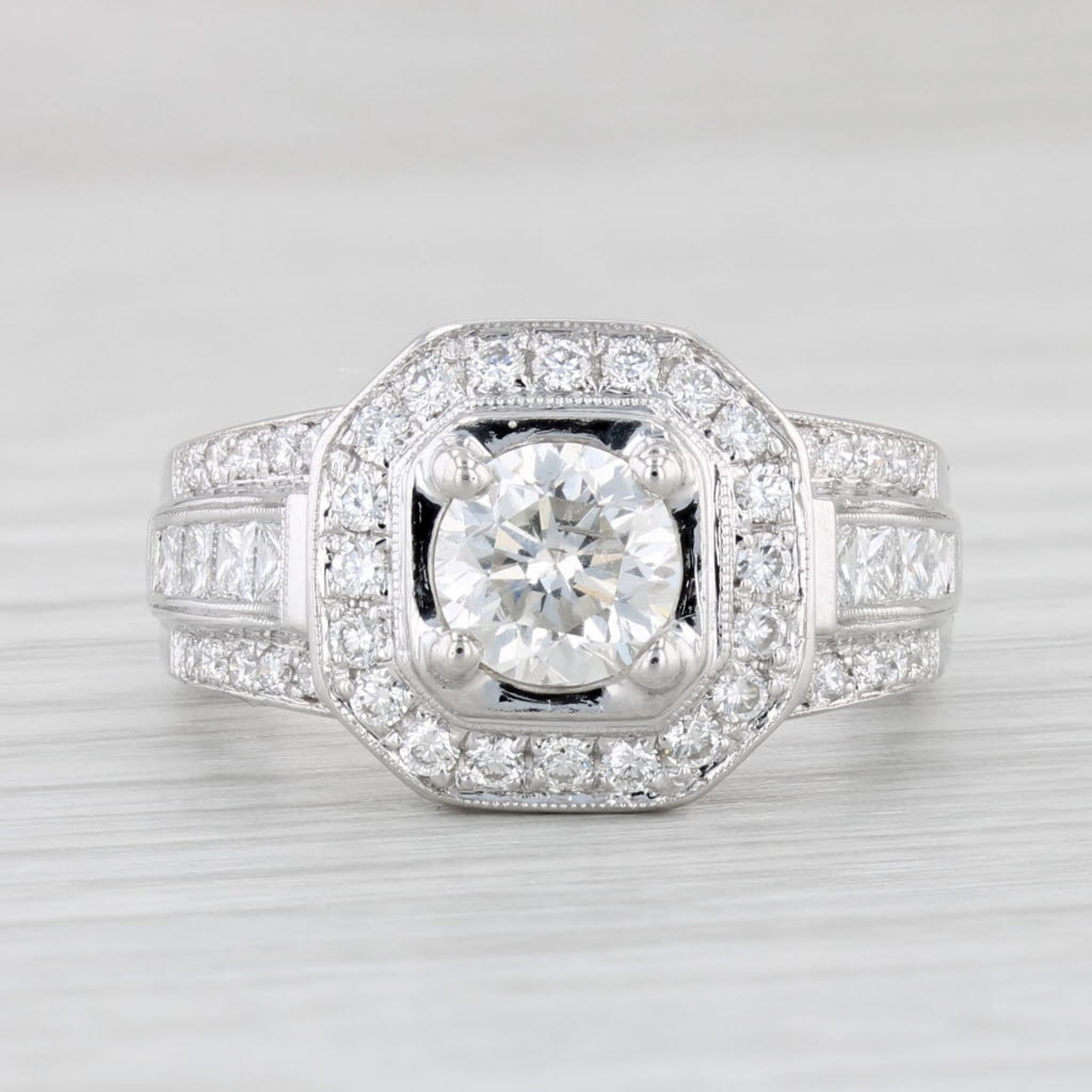 Light Gray Simon G 2.04ctw Round Diamond Halo Engagement Ring 18k White Gold Size 6.5 GIA