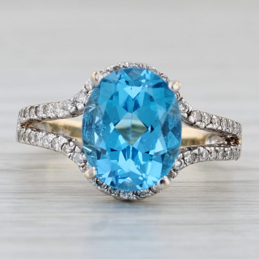 Gray 4.50ctw Oval Blue Topaz Diamond Ring 14k Yellow Gold Size 7