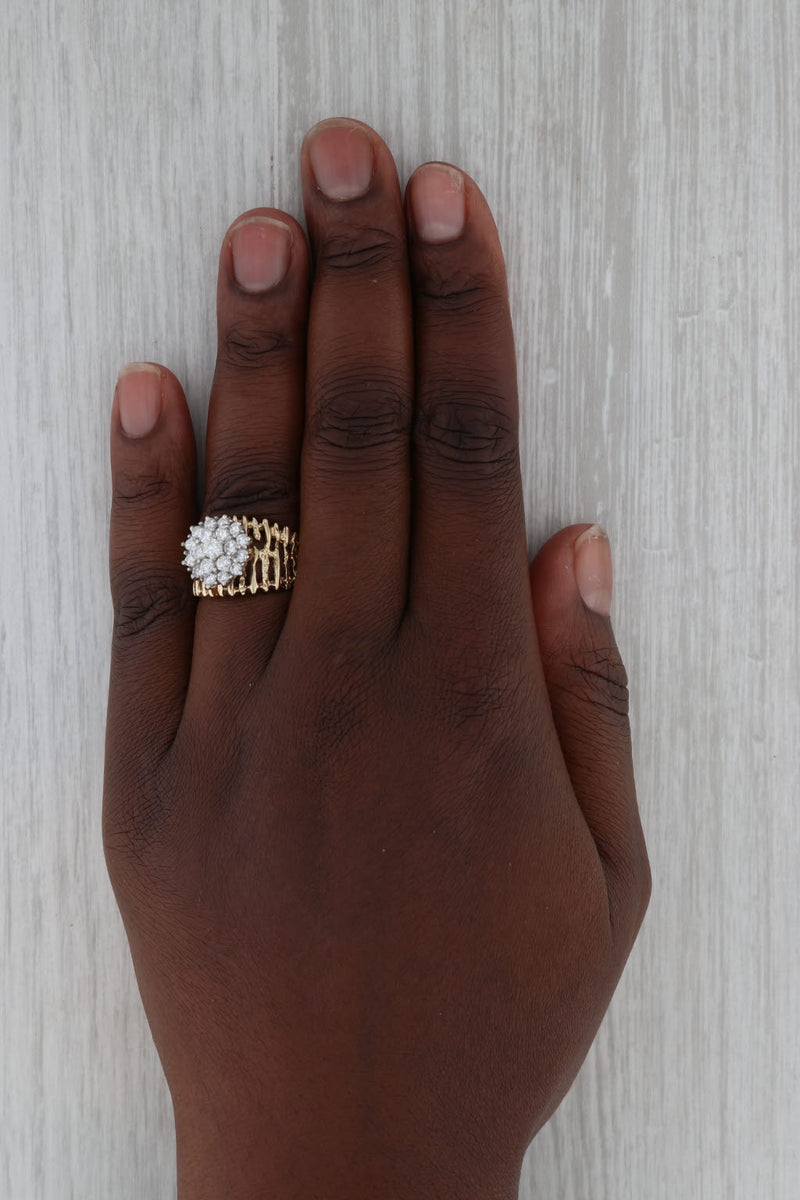 Dark Slate Gray 1ctw Diamond Cluster Ring 14k Yellow Gold Vintage Engagement Size 6.25