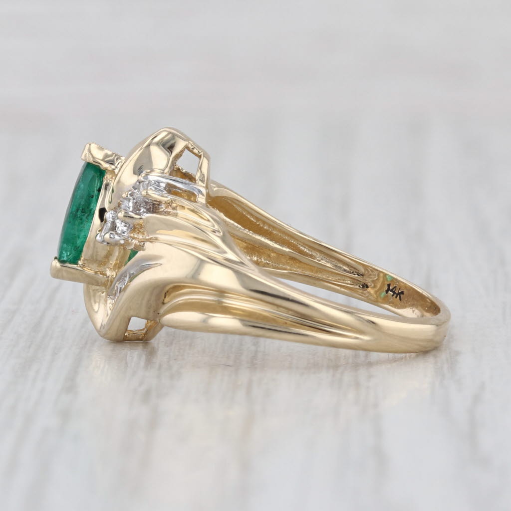 0.69ctw Marquise Emerald Diamond Ring 14k Yellow Gold Size 6.75 Bypass