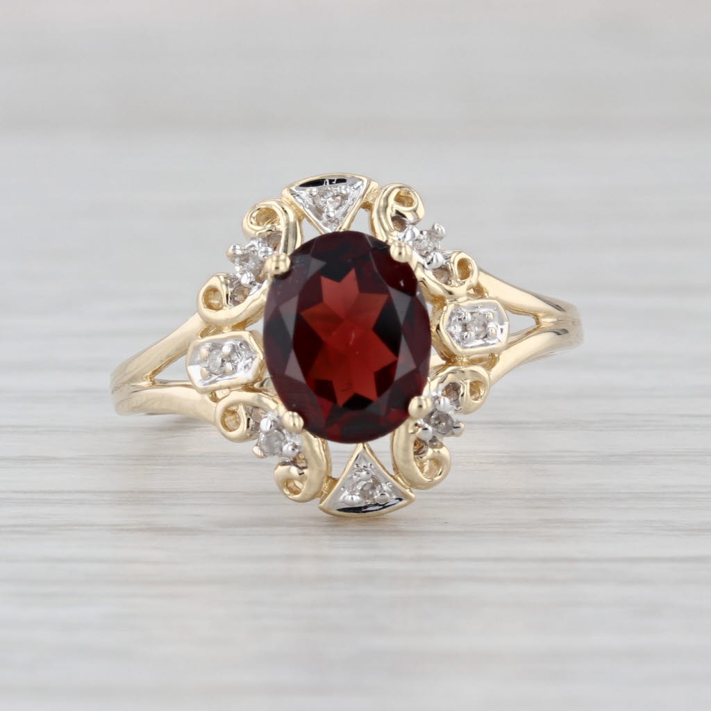 2.10ctw Oval Garnet Diamond Ring 14k Yellow Gold Size 9