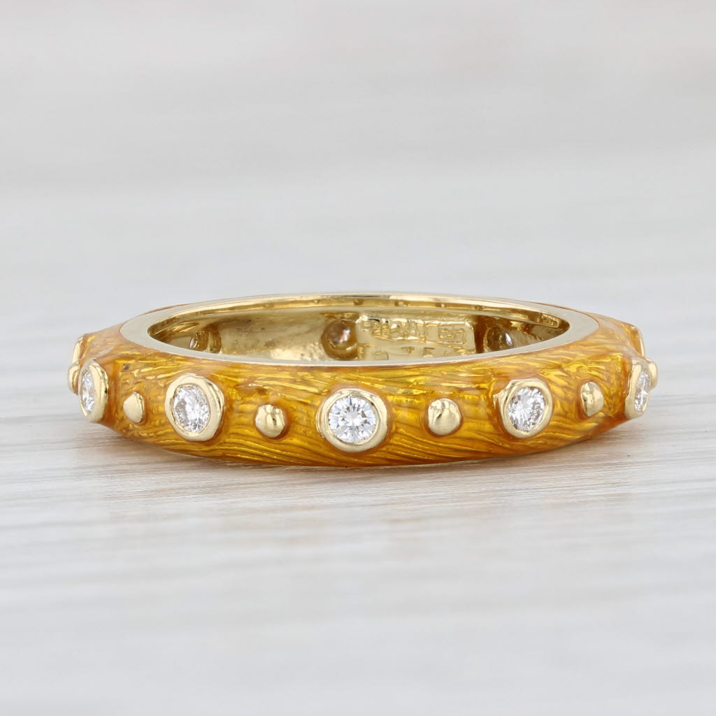 Light Gray Hidalgo 0.30ctw Diamond Ring 18k Yellow Gold Enamel Size 6.5 Stackable Band