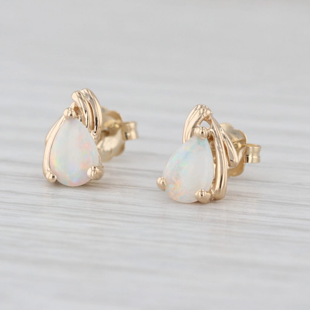 Pear Cabochon Opal Stud Earrings 14k Yellow Gold Teardrop Studs