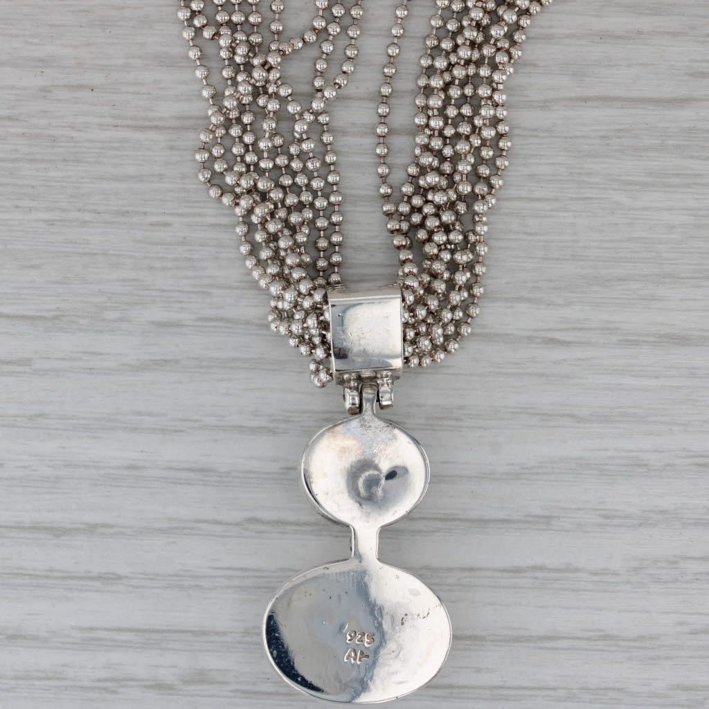 Dark Gray Moonstone Labradorite 3-Stone Pendant Necklace Multistrand Bead Chain 18"