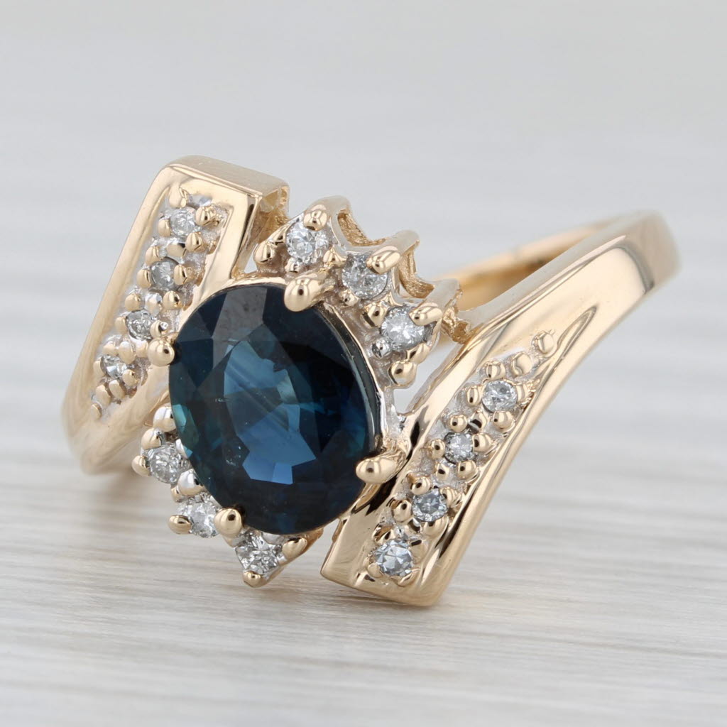 Light Gray 1.50ctw Blue Sapphire Diamond Bypass Ring 14k Yellow Gold Size 6.5