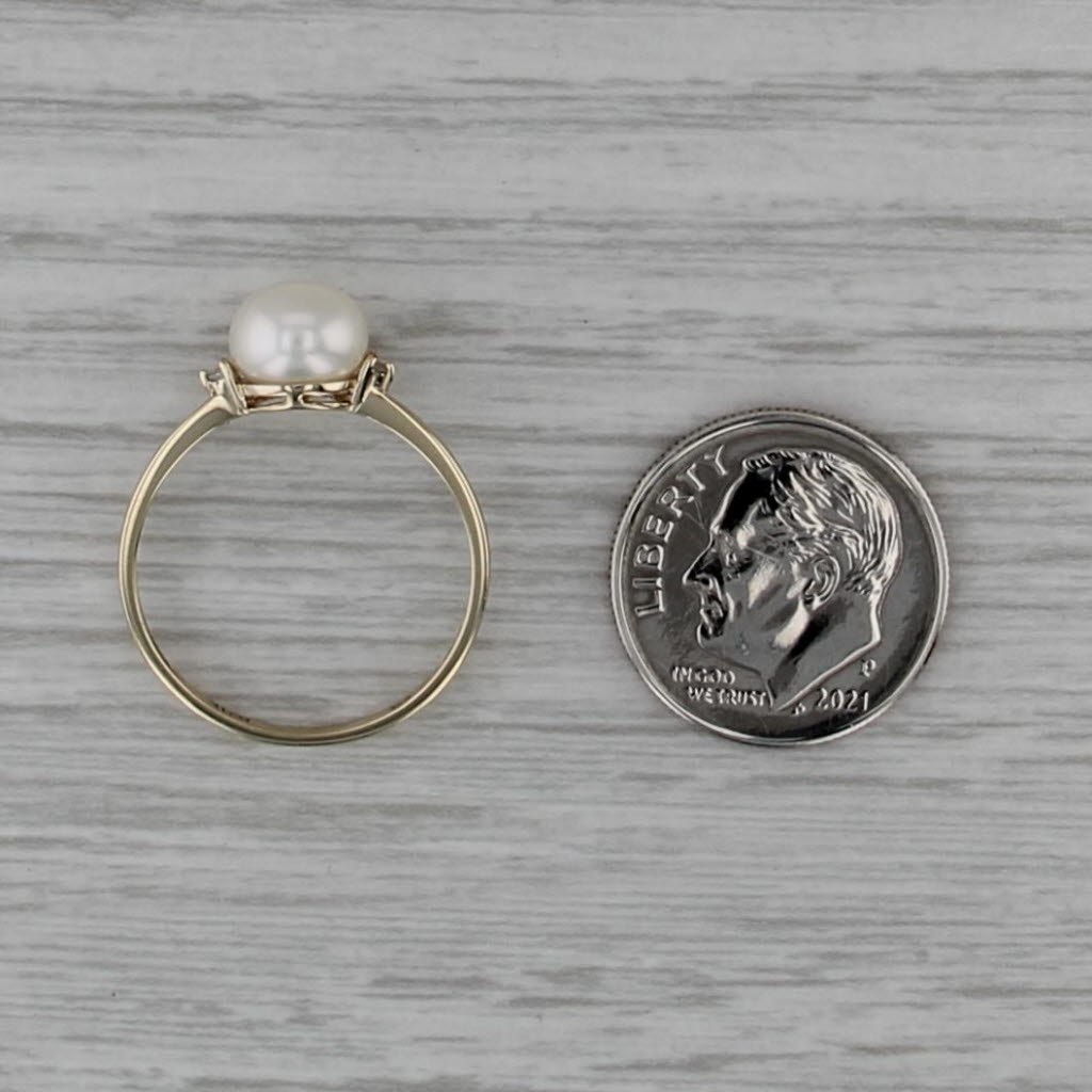 Cultured Pearl Solitaire Ring 10k Yellow Gold Size 7.25 Diamond Accent
