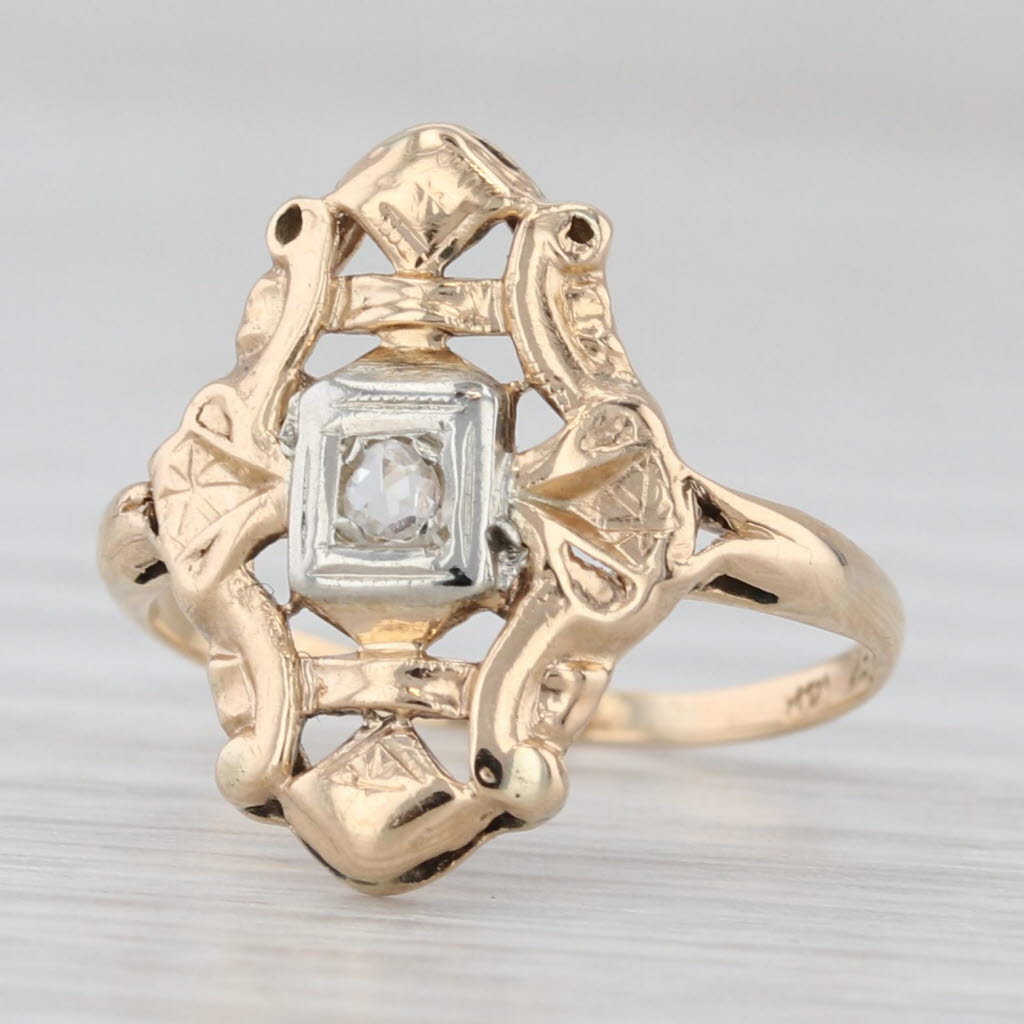 Light Gray Vintage Diamond Rose Cut Solitaire 14k Yellow White Gold Size 3.75