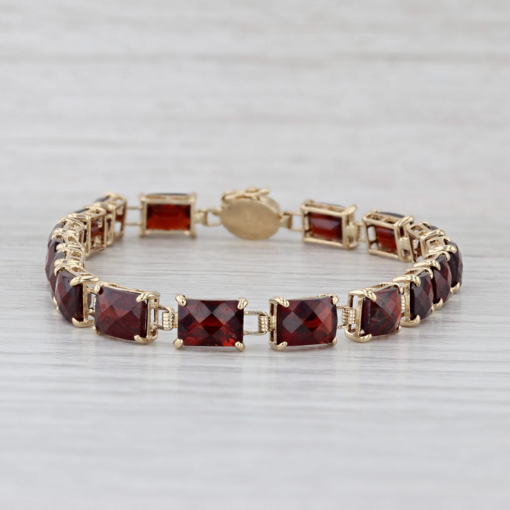 21ctw Garnet Tennis Bracelet 14k Yellow Gold Chinese Good Fortune 7.25"