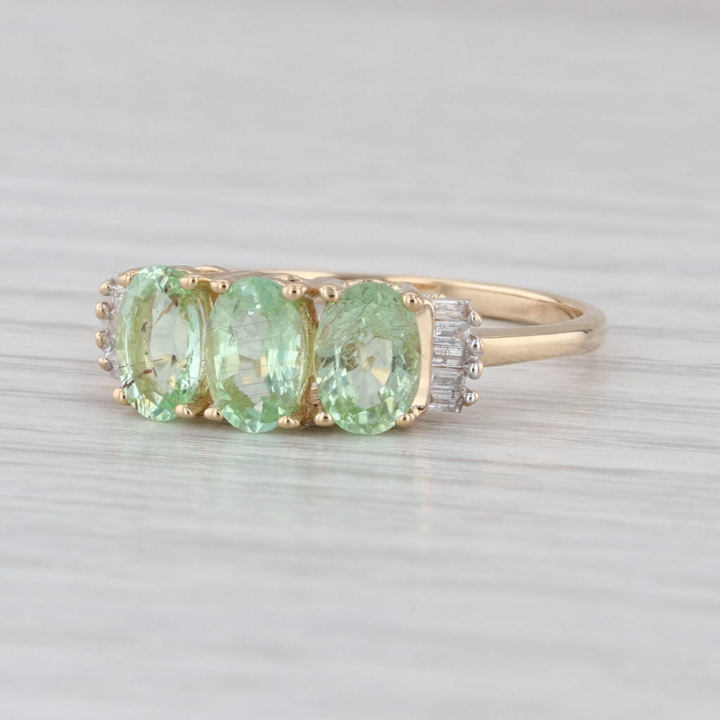 10.38ctw Green Tourmaline Diamond Ring 14k Yellow Gold Oval 3-Stone