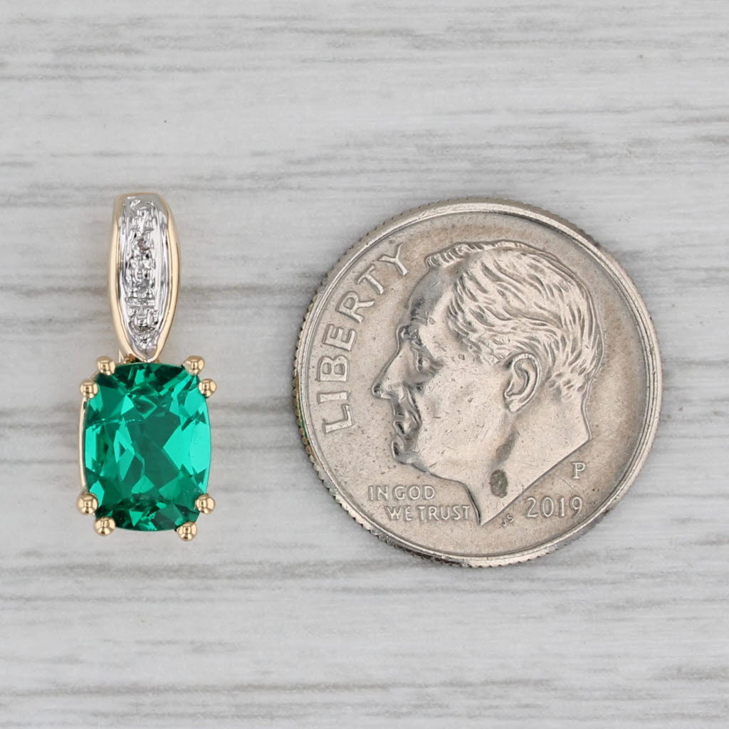 Gray 1.10ctw Lab Created Emerald Diamond Pendant 14k Gold Small Drop