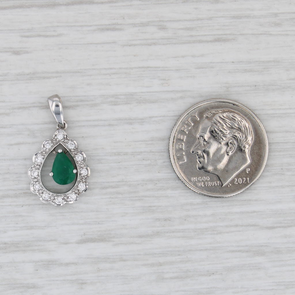 0.47ctw Emerald Diamond Halo Teardrop Pendant 14k White Gold
