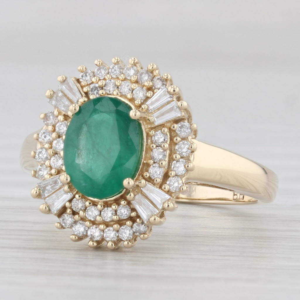 Light Gray 1.41ctw Oval Emerald Diamond Halo Ring 14k Yellow Gold Size 7 Engagement