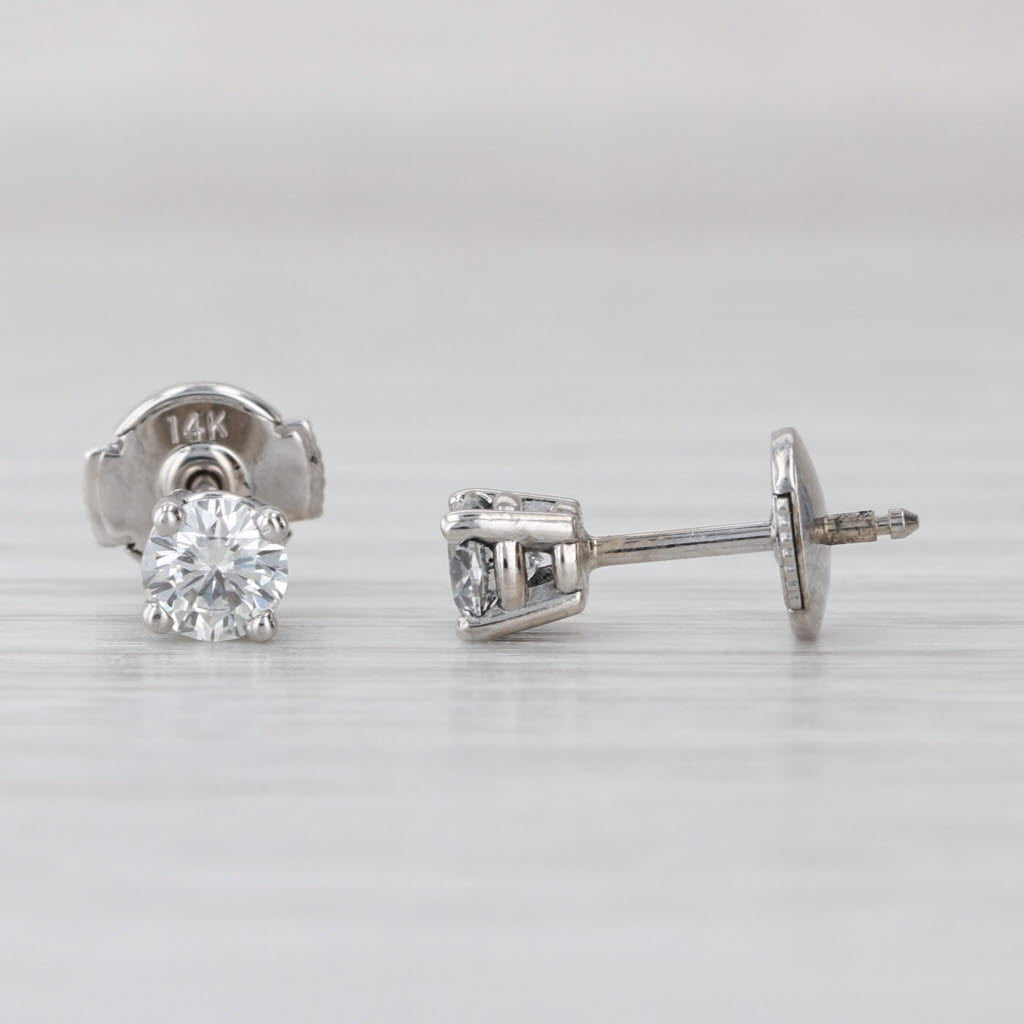 0.50ctw Round Solitaire Diamond Stud Earrings 14k White Gold Clutch Backs Studs