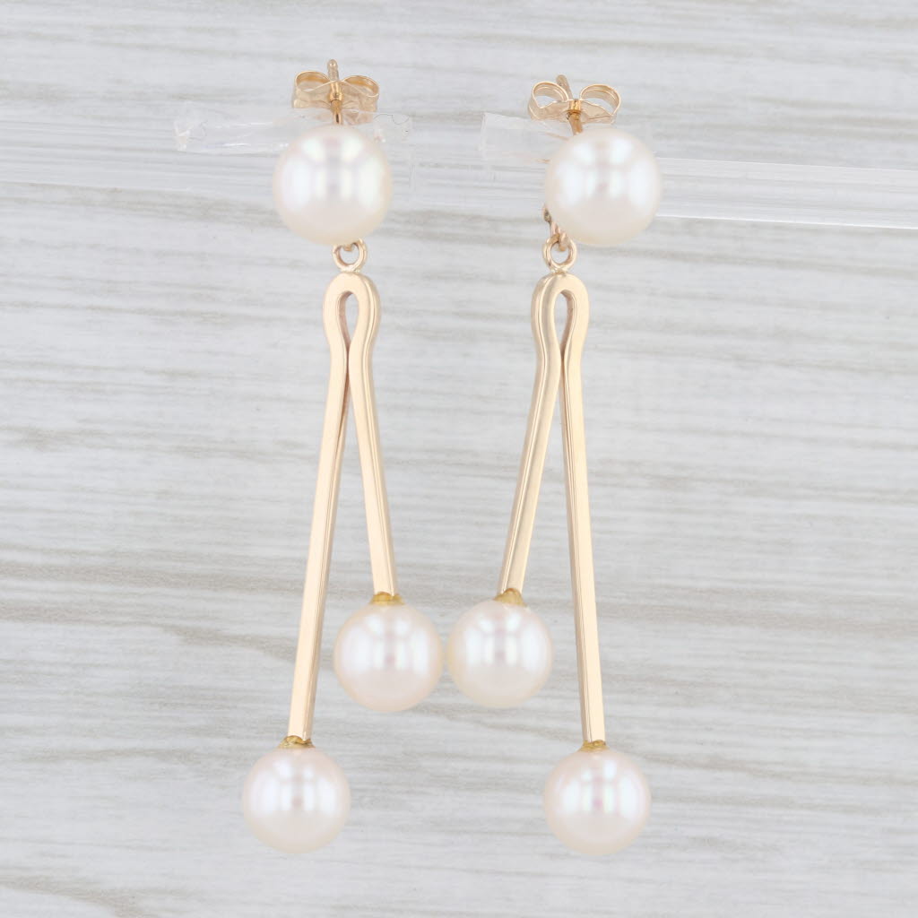 Light Gray Cultured Pearl Dangle Earrings 14k Yellow Gold Drops