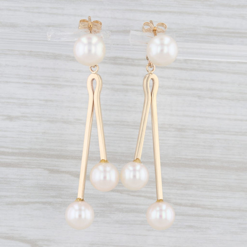 Cultured Pearl Dangle Earrings 14k Yellow Gold Drops