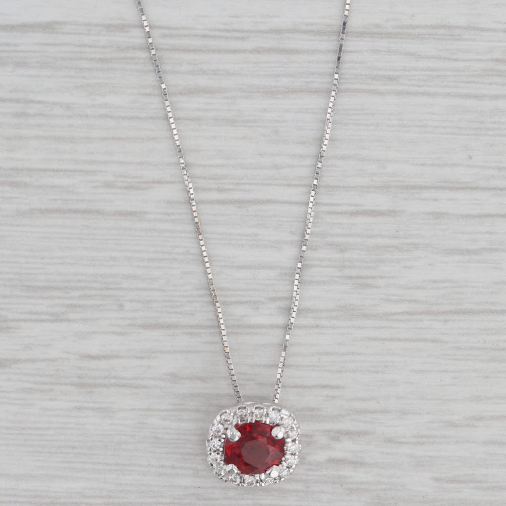 Gray 0.97ctw Ruby Diamond Halo Pendant Necklace 14k White Gold 18" Box Chain