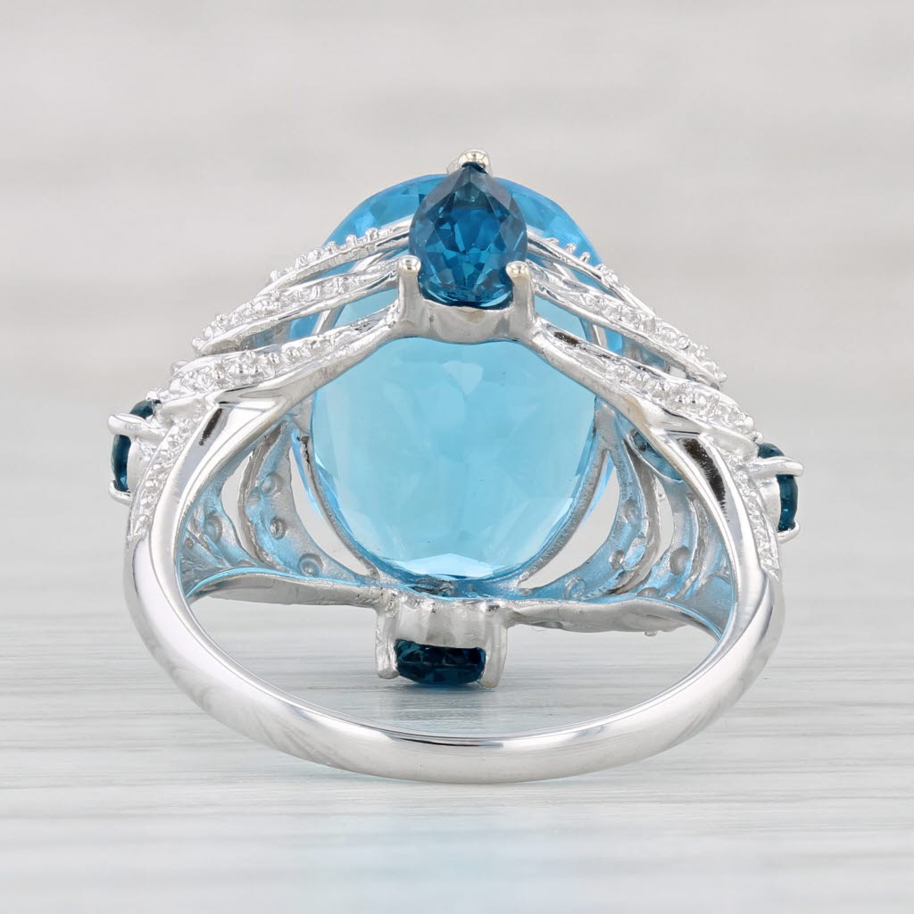 Light Gray 13.62ctw Blue Topaz Diamond Cocktail Ring 14k White Gold Size 8