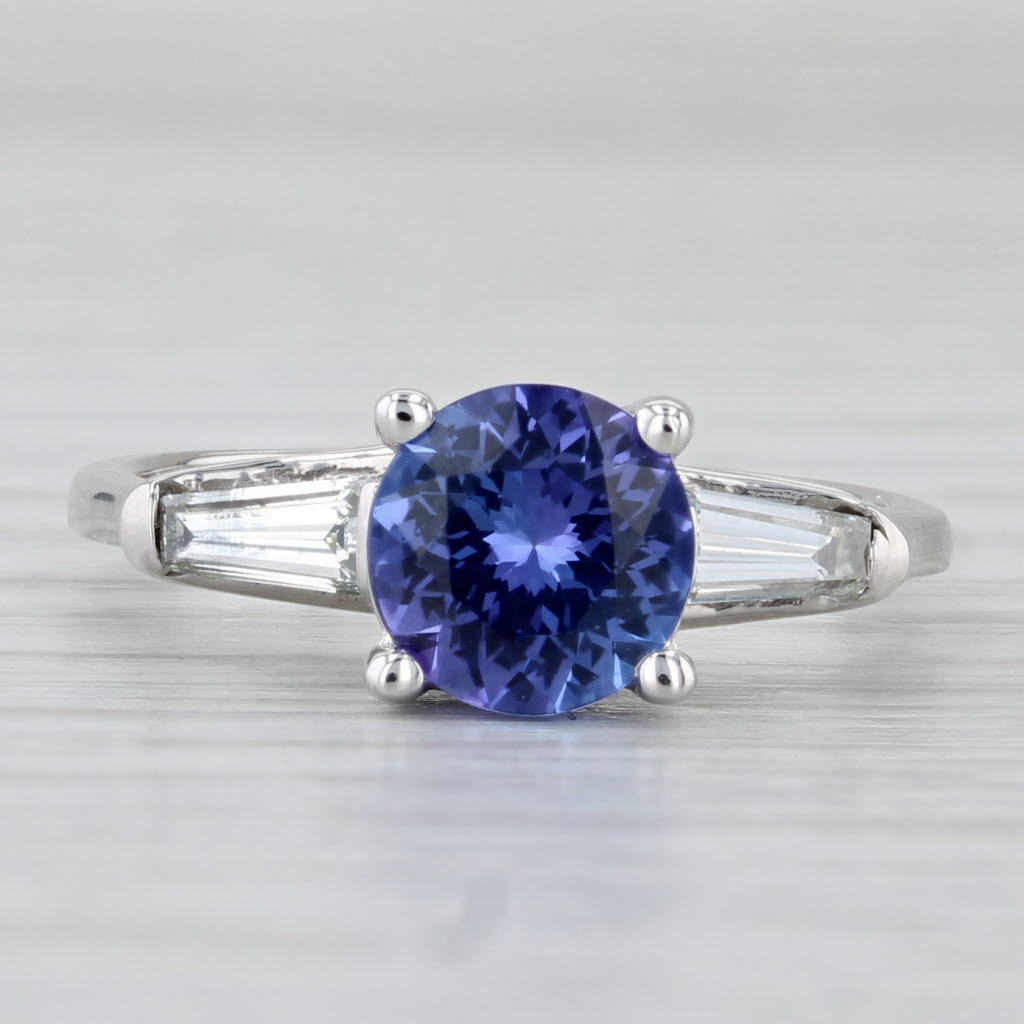 Light Gray 1.82ctw Round Tanzanite Diamond Ring 14k White Gold Size 7