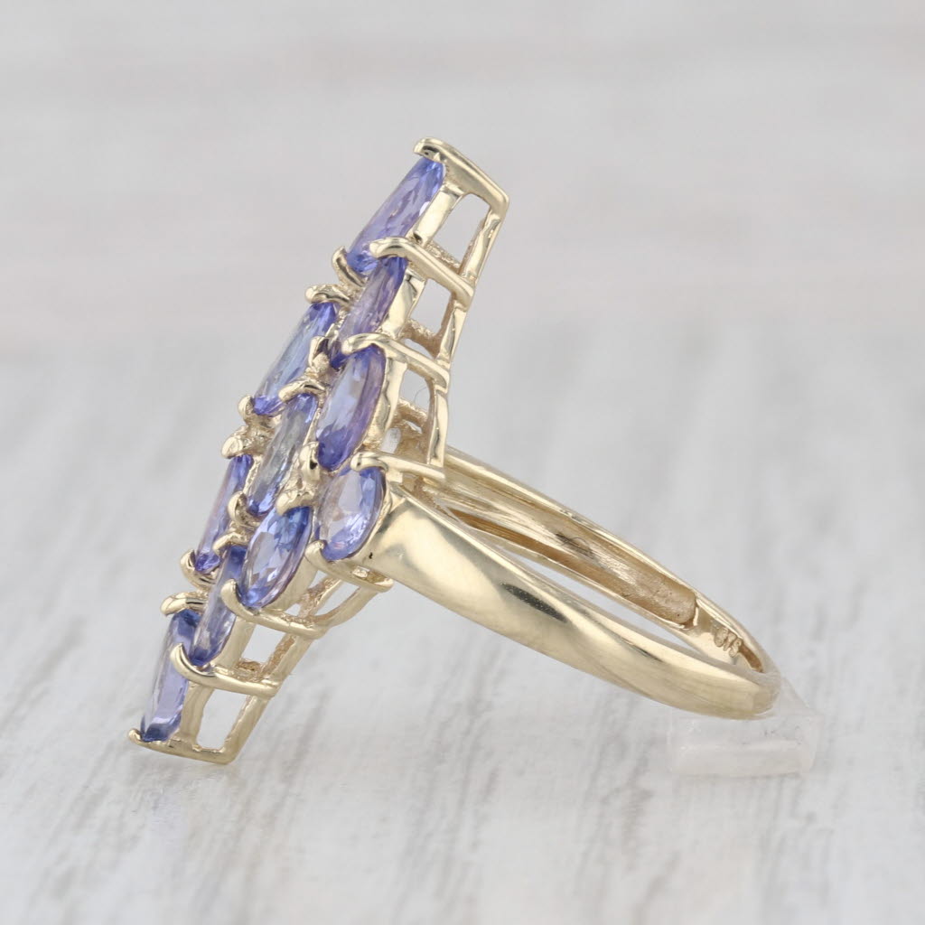 2.50ctw Marquise Oval Tanzanite Cluster Ring 10k Yellow Gold Size 5 Cocktail