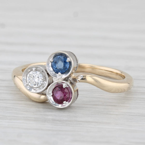 Light Gray Vintage 0.30ctw Ruby Sapphire Diamond 3-Stone Ring 14k Gold Size 6.5 Patriotic