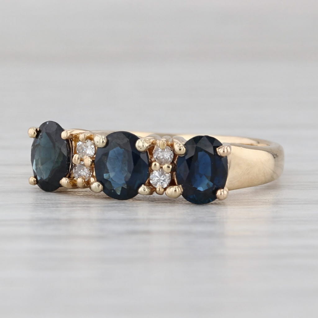 Gray 1.31ctw 3-Stone Blue Sapphire Diamond Ring 18k Yellow Gold Size 5.5