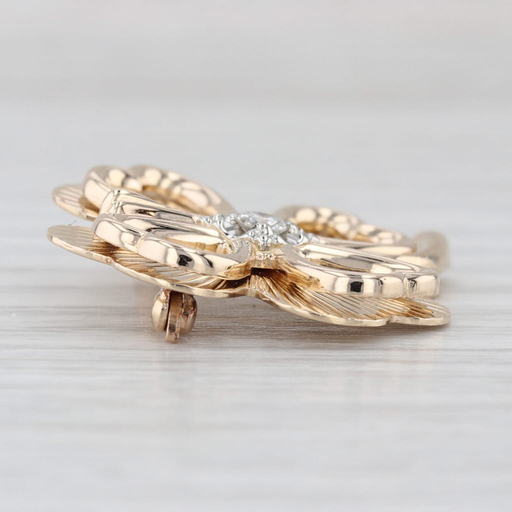 Shamrock Brooch 14k Yellow Gold 0.14ctw Diamond Four Leaf Clover Pin