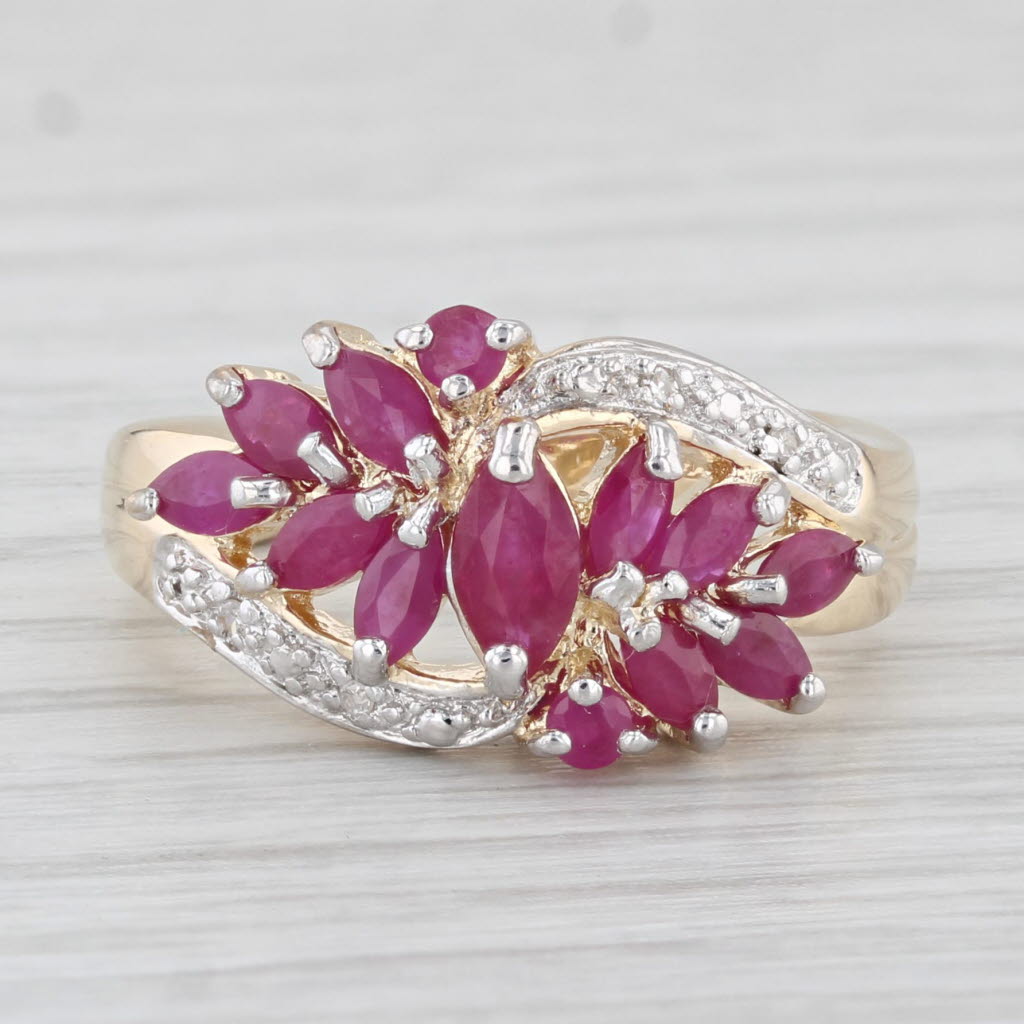 Light Gray 1.76ctw Ruby Cluster Diamond Ring 14k Yellow Gold Size 6