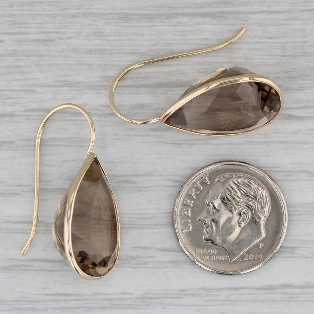 Gray 39.50ctw Smoky Quartz Teardrop Earrings 14k Yellow Gold Hook Post Drops