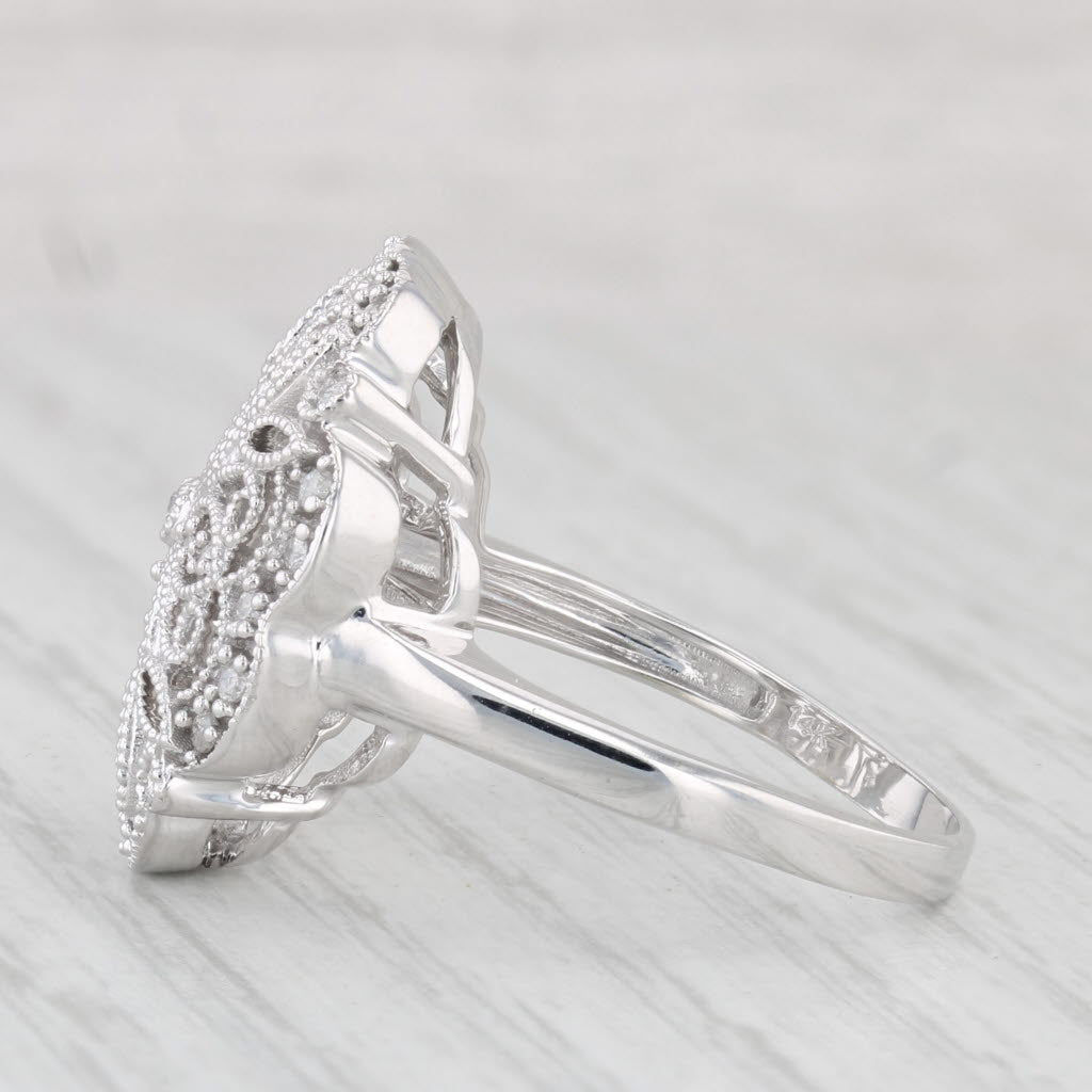 Light Gray 0.23ctw Diamond Flower Filigree Ring 14k White Gold Size 9 Cocktail