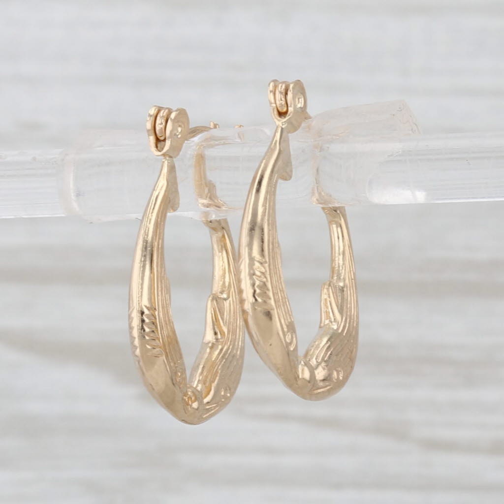 Kissing Whales Hoop Earrings 14k Yellow Gold Snap Top Round Hoops Nautical