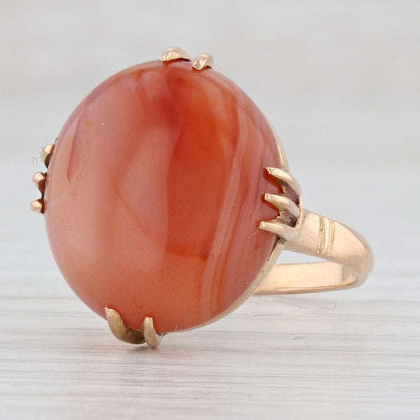 Light Gray Vintage Orange Carnelian Ring 18k Yellow Gold Size 5 Oval Cabochon Solitaire