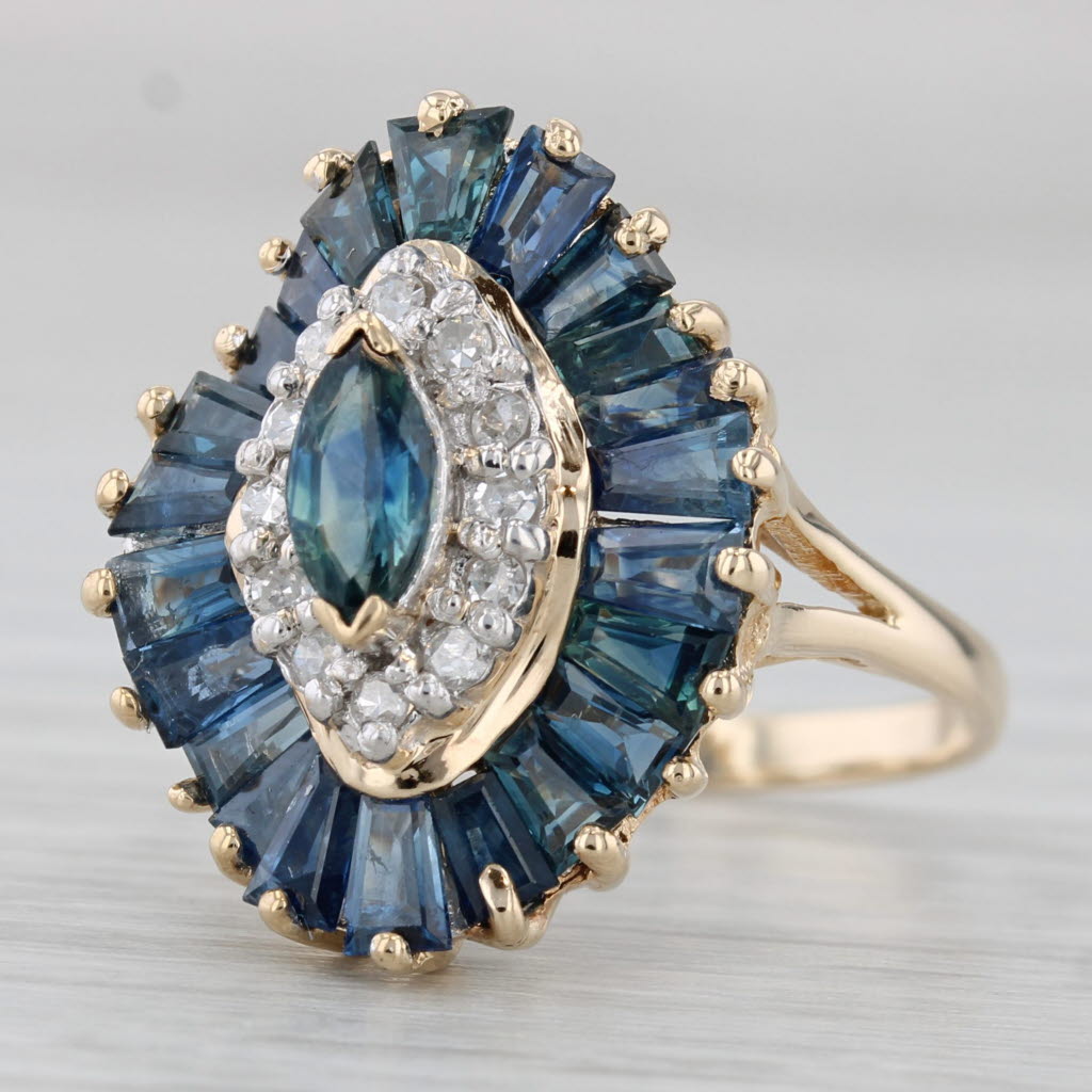 Gray 4.52ctw Blue Sapphire Diamond Halo Ring 14k Yellow Gold Size 7.25 Cocktail