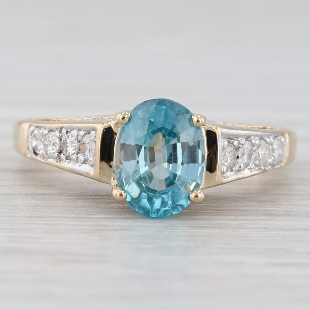 2.10ctw Blue Zircon Diamond Ring 14k Yellow Gold Size 6 Engagement
