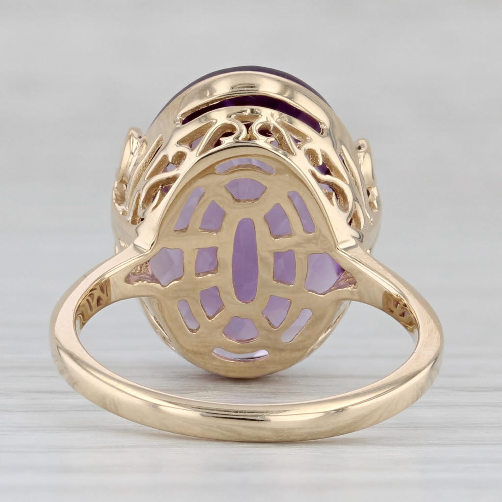 Gray 10.37ct Oval Amethyst Solitaire Ring 14k Yellow Gold Sz 7.5 Fleur Di Lis Accents