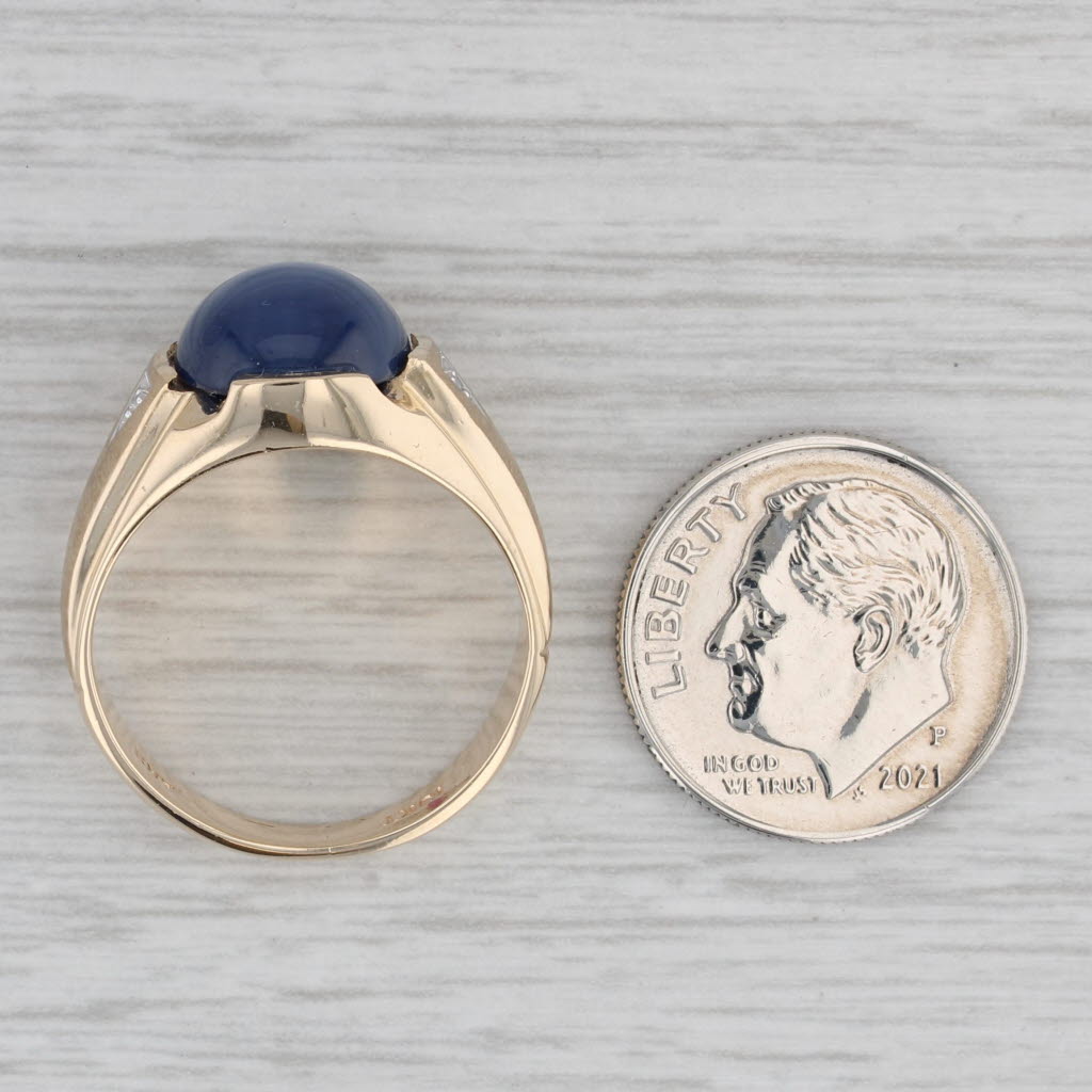 Gray Lab Created Blue Star Sapphire Ring 10k Yellow Gold Size 8 Oval Cabochon