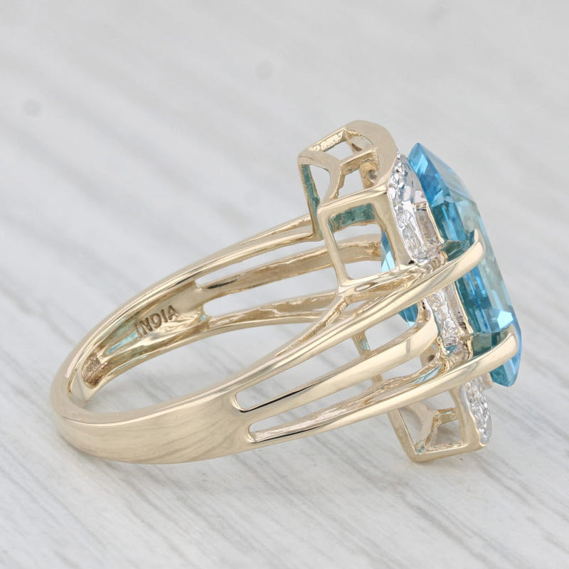 7.86ctw Emerald Cut Blue Topaz Diamond Ring 10k Yellow Gold Size 7.25