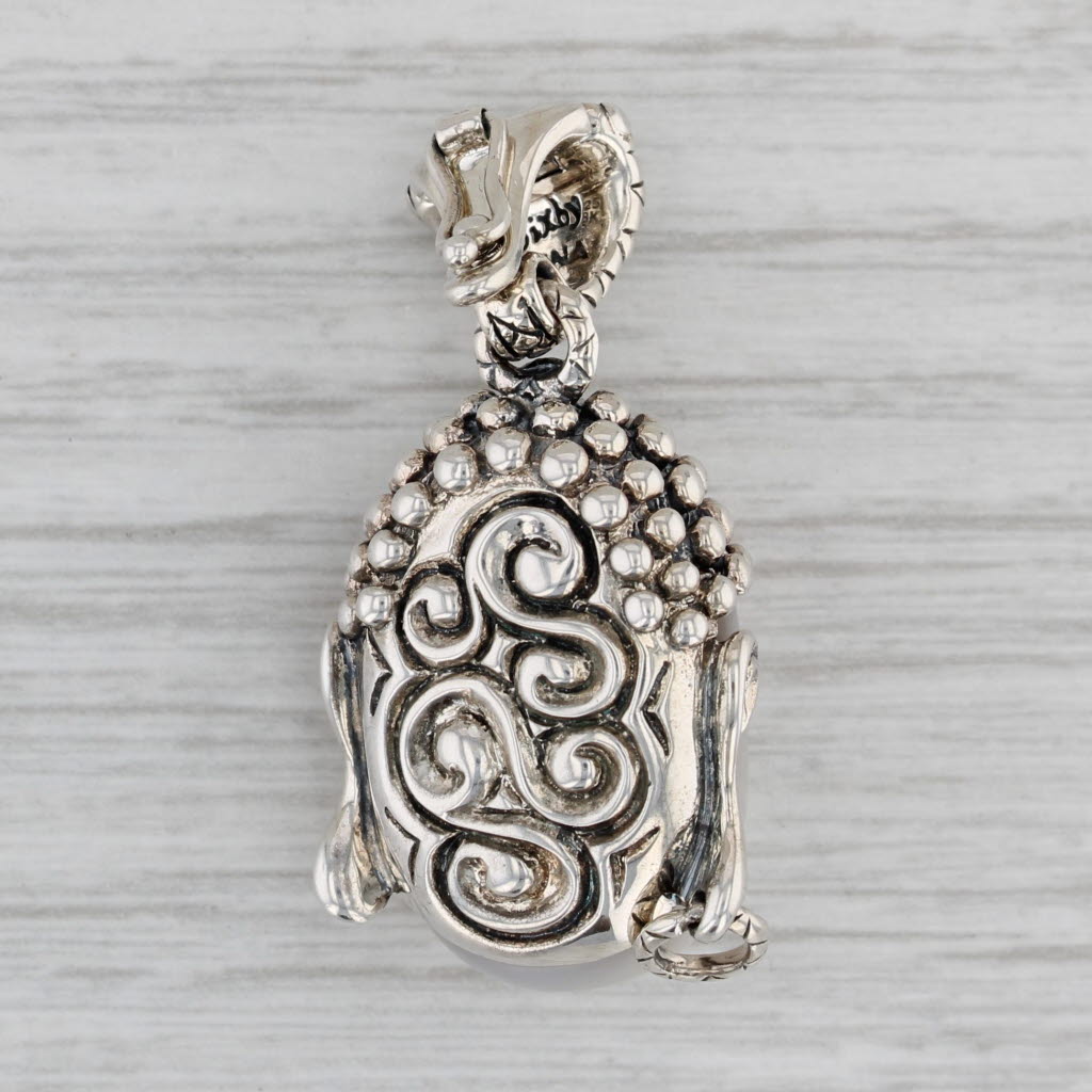 Gray Carved Mother Pearl Buddha Head Pendant Sterling Silver 18k Gold Barbara Bixby