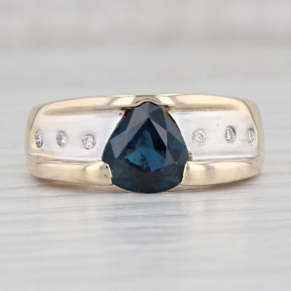 Light Gray 2.15ctw Pear Blue Sapphire Diamond Ring 14k Yellow Gold Size 7.5 Band