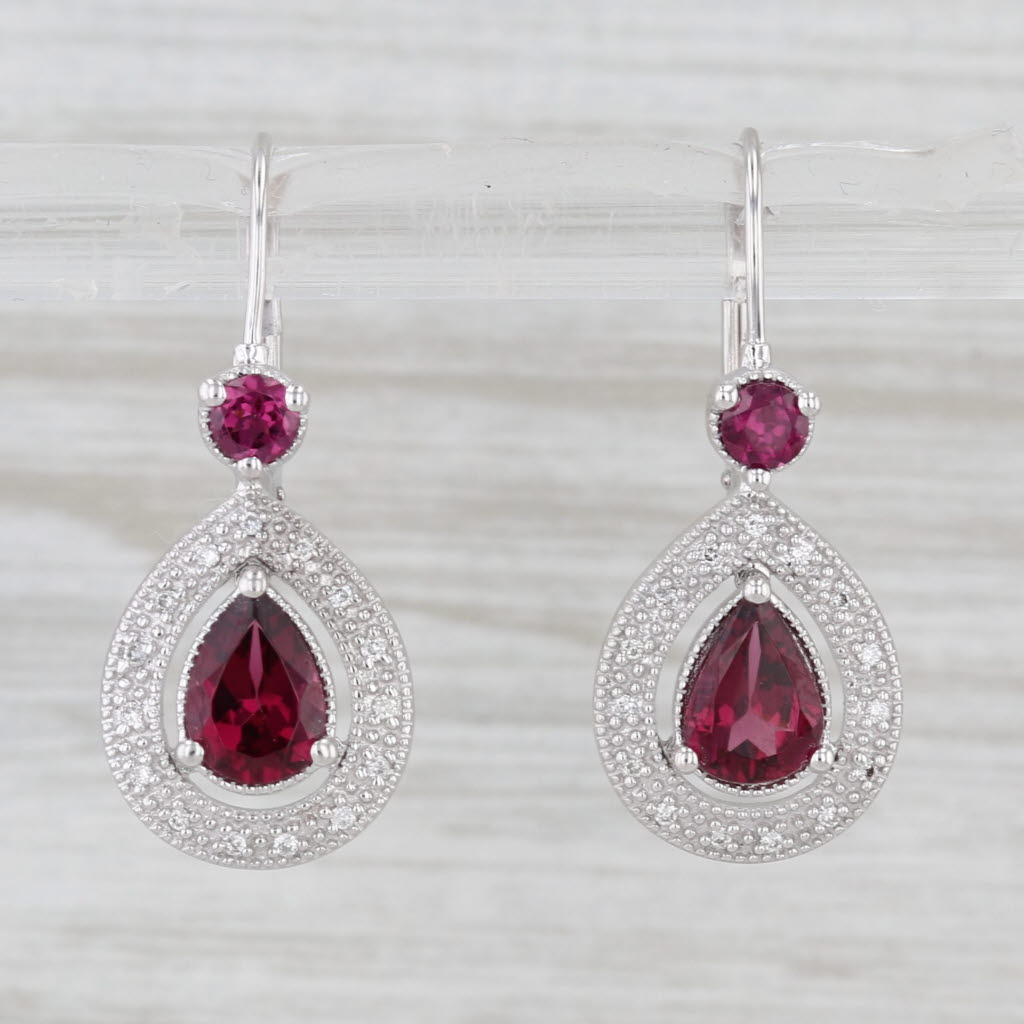 2.11ctw Garnet Diamond Drop Earrings 14k White Gold