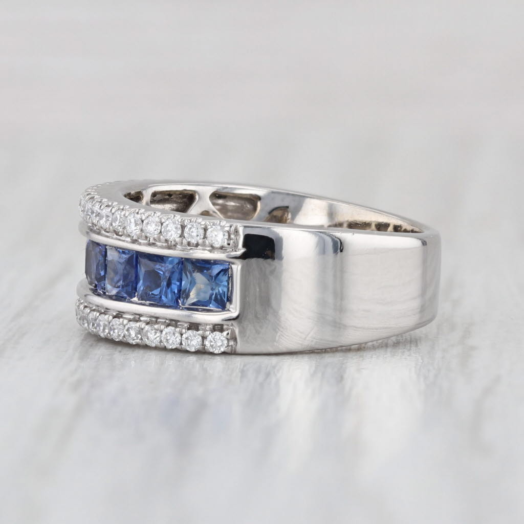 1.65ctw Blue Sapphire Diamond Ring 14k White Gold Size 4.25-4.5 Wedding Band