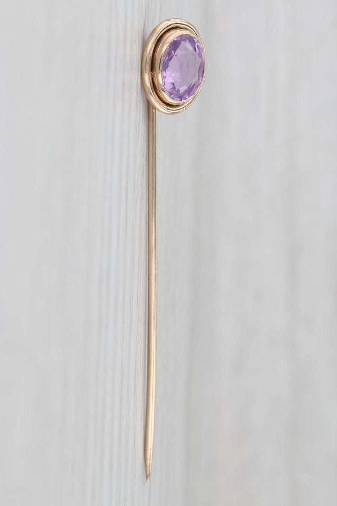 Vintage 1.65ct Oval Pink Sapphire Stickpin 14k Yellow Gold