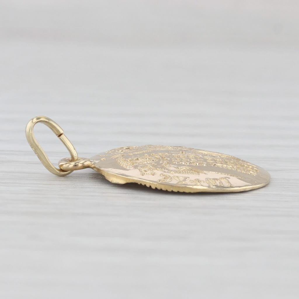 Light Gray Figural Ancient Byzantine Style Coin Pendant 14k Yellow Gold Medallion Drop