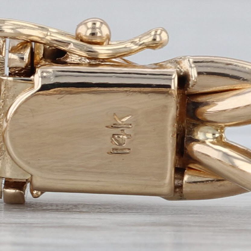 Woven Bangle Bracelet 14k Yellow Gold 7" 7.7mm Hinged Snap Clasp